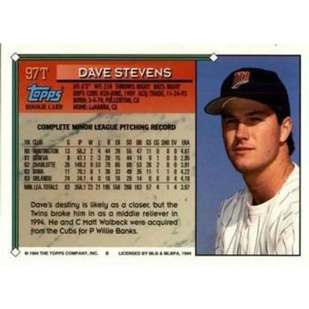 1994 Topps Traded Dave Stevens 97T Minnesota Twins